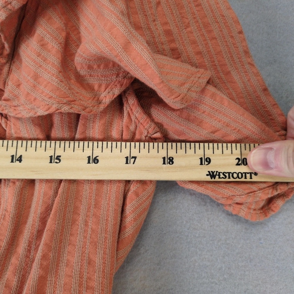 Free People Orange Striped Peasant Crop Top Button Up Shirt Womens M Ruffle Tie - Picture 6 of 10